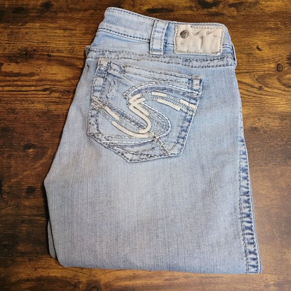 Silver Jeans Size 32 Tuesday Crop Low Rise Tummy Control Thick Stitch Stretch - Picture 3 of 12